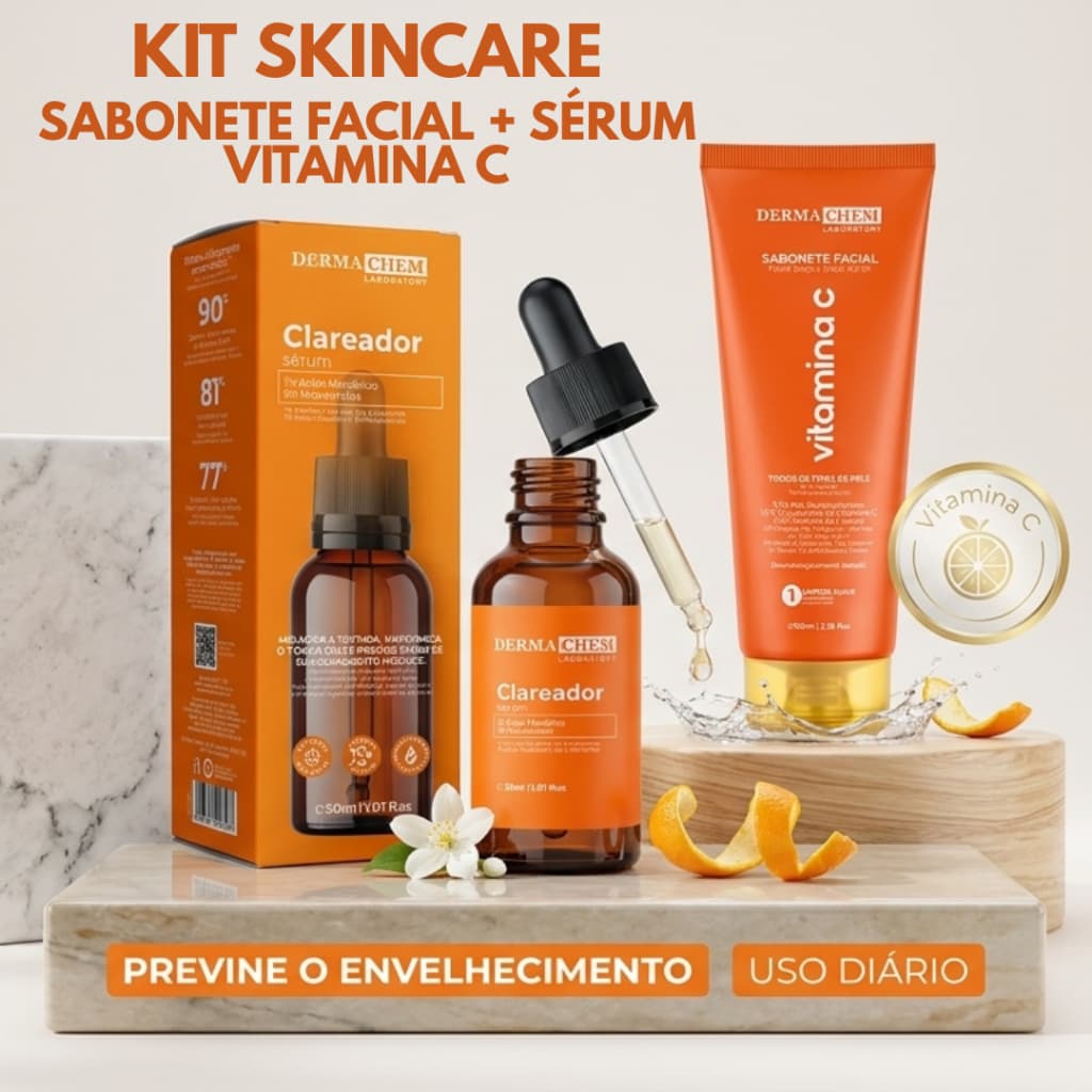 Kit Skincare Clareador Dermachem Vitamina C— Pele Iluminada, Uniforme e Livre de Manchas!