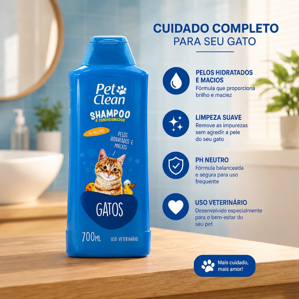 Shampoo e Condicionador Pet Clean para Gatos 700ml