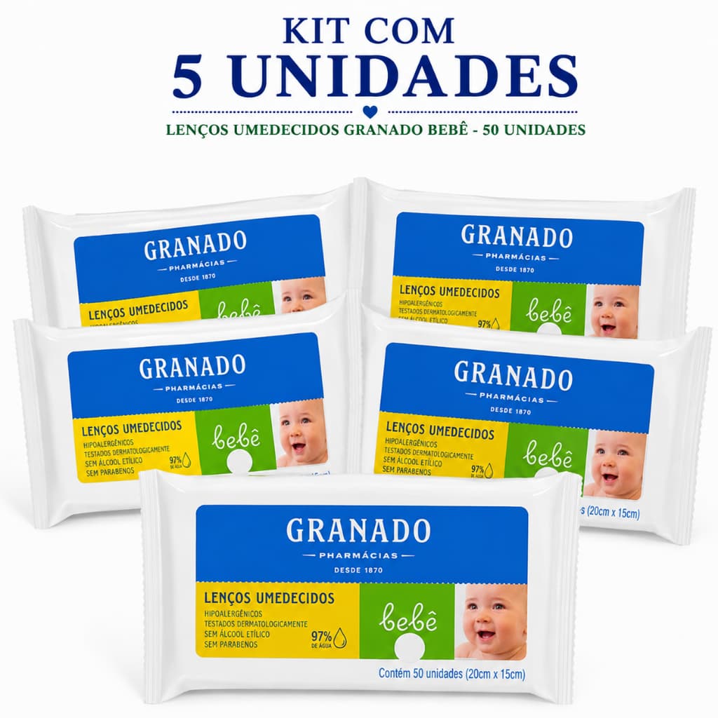 Kit com 5 Unidades - Granado Lenço Umedecido para Bebê, Tradicional - 50 Unidades