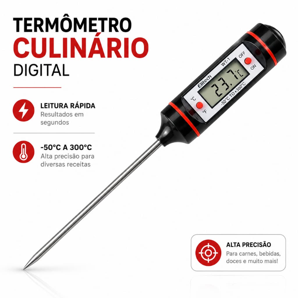 Termômetro Culinário Digital Tipo Espeto Para Carne Churrasco Cozinha Alimentos