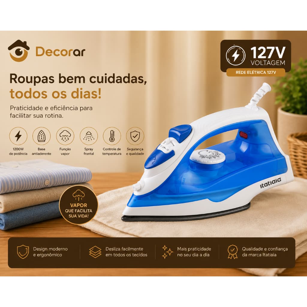Ferro a Vapor Itatiaia 1200W 127V Base Antiaderente Controle de Temperatura Spray e Vapor