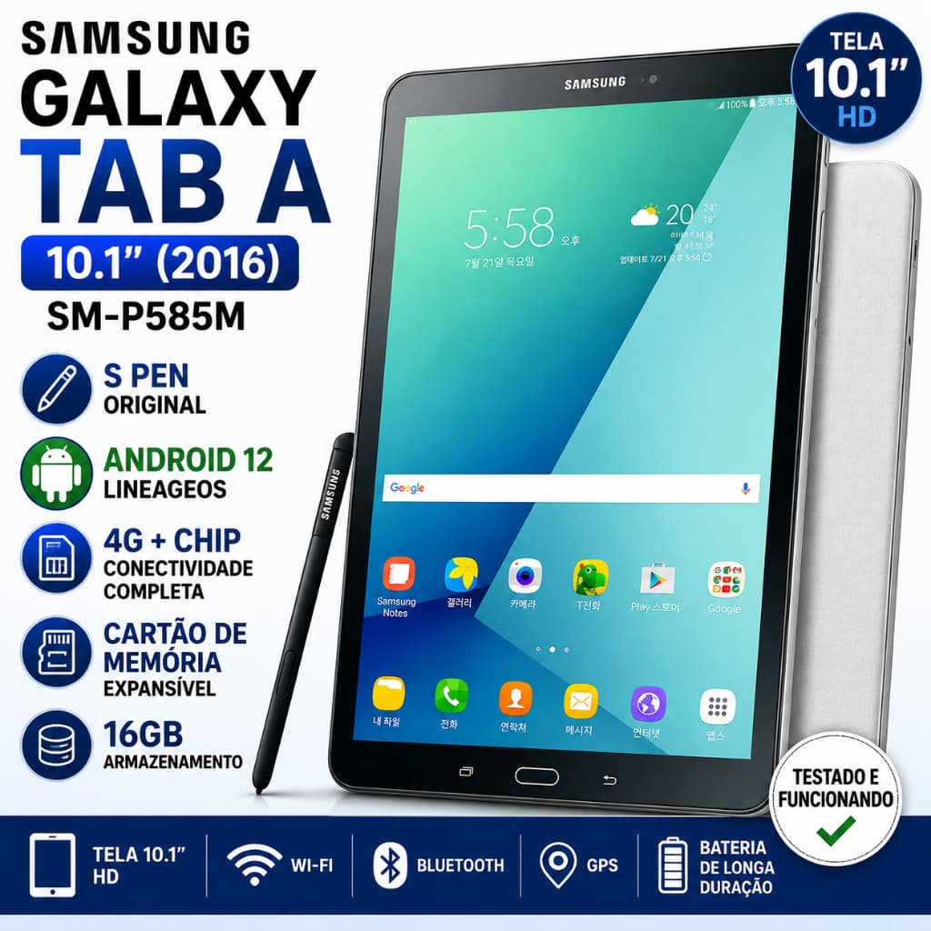 Tablet Samsung Galaxy Tab A 10.1 2016 S Pen SM-P585M 16GB 4G Android 12 LineageOS