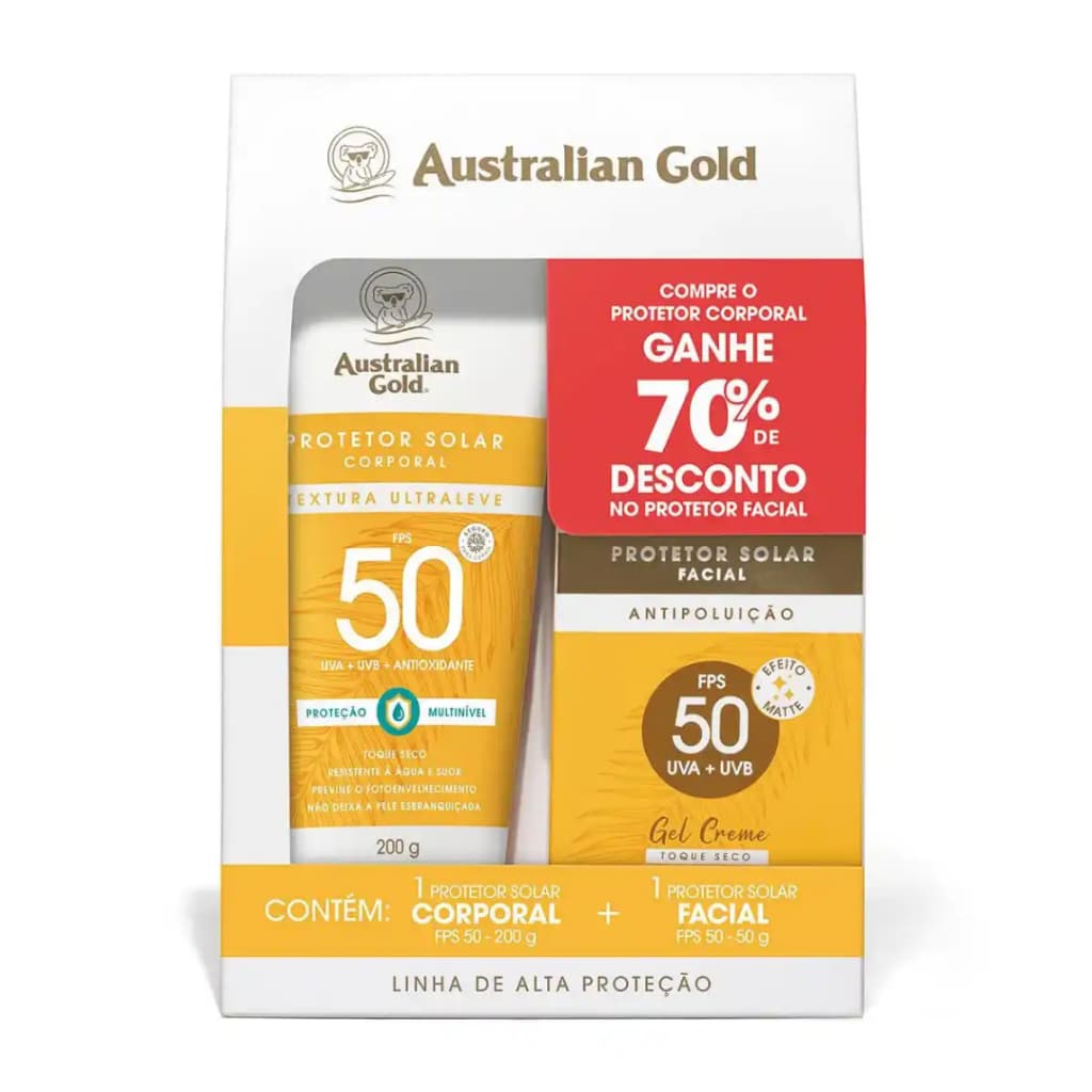 Kit Protetor Solar Australian Gold FPS50 Corporal 200g + Facial 50g