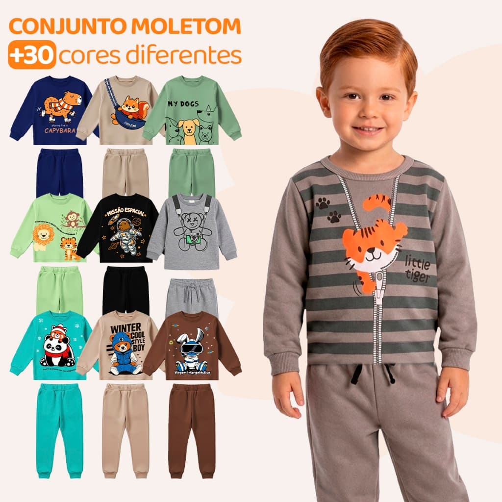 Kit 4 Peças De Roupa Infantil Menino Conjuntos De Moletom Peluciado Para Bebês Masculinos Inverno Quentinho Para o Frio