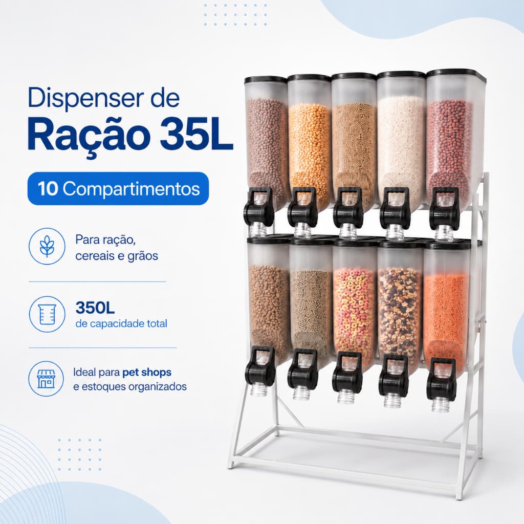 Dispenser de Ração 350L Armazenador de Ração Cereais 175L e 105L Dispenser para Grãos 150Kg
