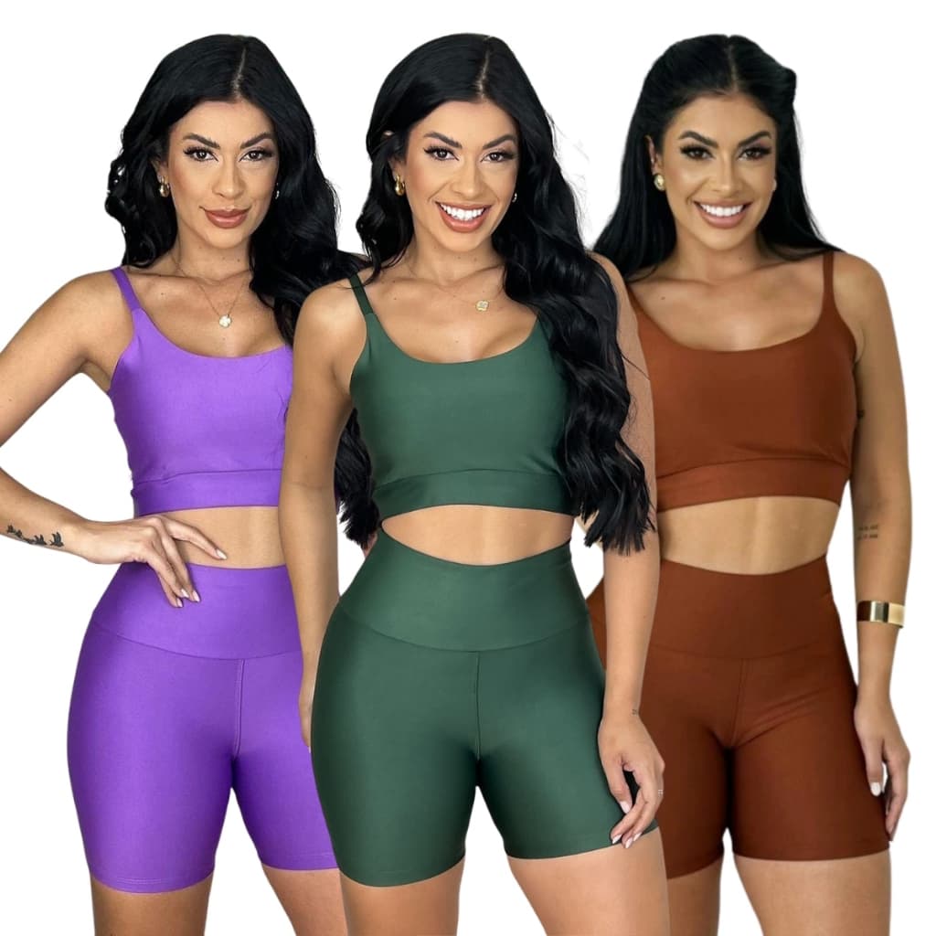 Conjunto fitness short e top com suplex premium academia treino corrida feminino roupa feminina