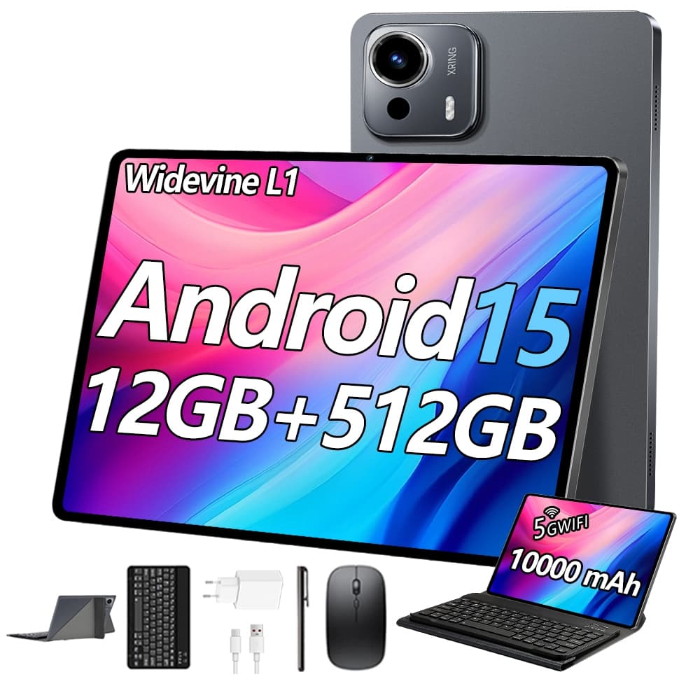 Tablet Android 15 10,1 Polegadas 12GB RAM 512GB Incell IPS HD Bateria 10000mAh Wi Fi SIM com Teclado Mous