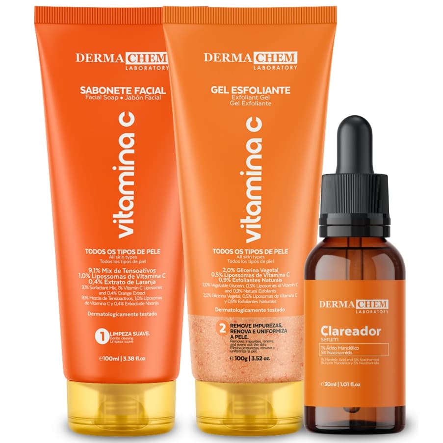Kit Dermachem Sabonete Facial Vitamina C 100ml + Gel Esfoliante 100g + Sérum Facial 30ml Escolha a Variação
