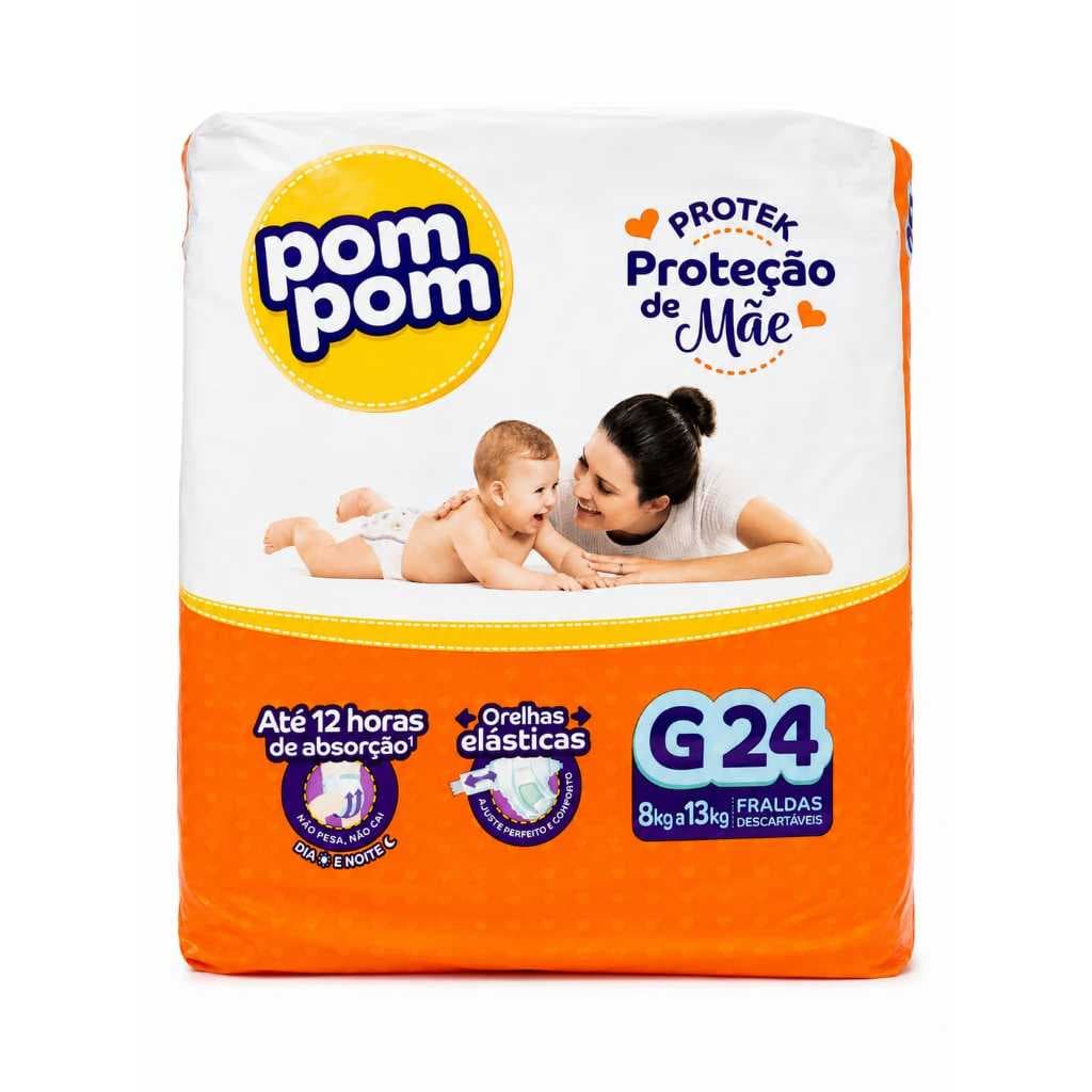 FRALDA POM POM PROTECK TAMANHO G COM 24 FRALDAS DESCARTAVEIS