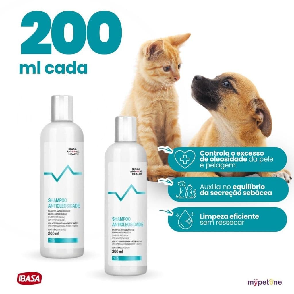 2 Shampoo Antioleosidade Para Cães E Gatos Ibasa 200ml
