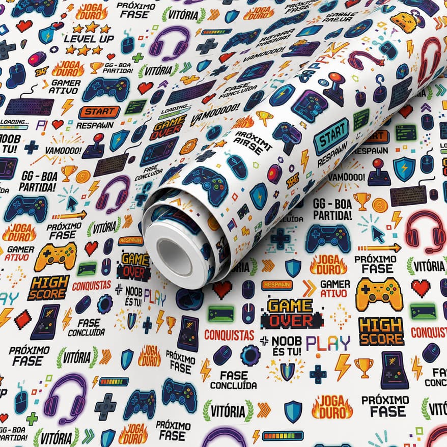 Papel de Parede Adesivo Gamer Controle Video Game Quarto Gamer - Sala de Jogos Decoração Lavável Vinil Autoadesivo