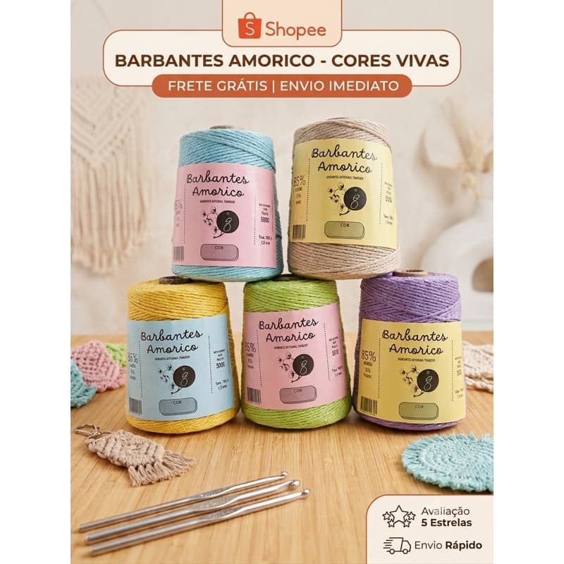 Barbante Artesanal Amorico para crochê/  Fio N8/500g/450mts Cores Variadas