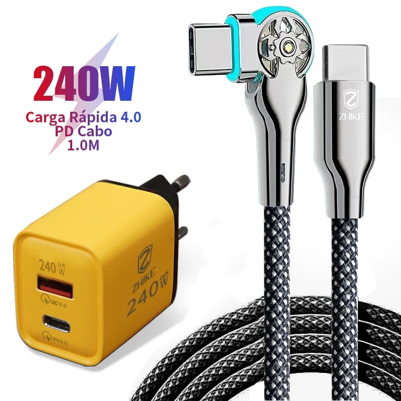 Cabo Carregador Celular Carregamento Rápido PD Tipo C iP 1M Rotação 180° Trançado Cabo