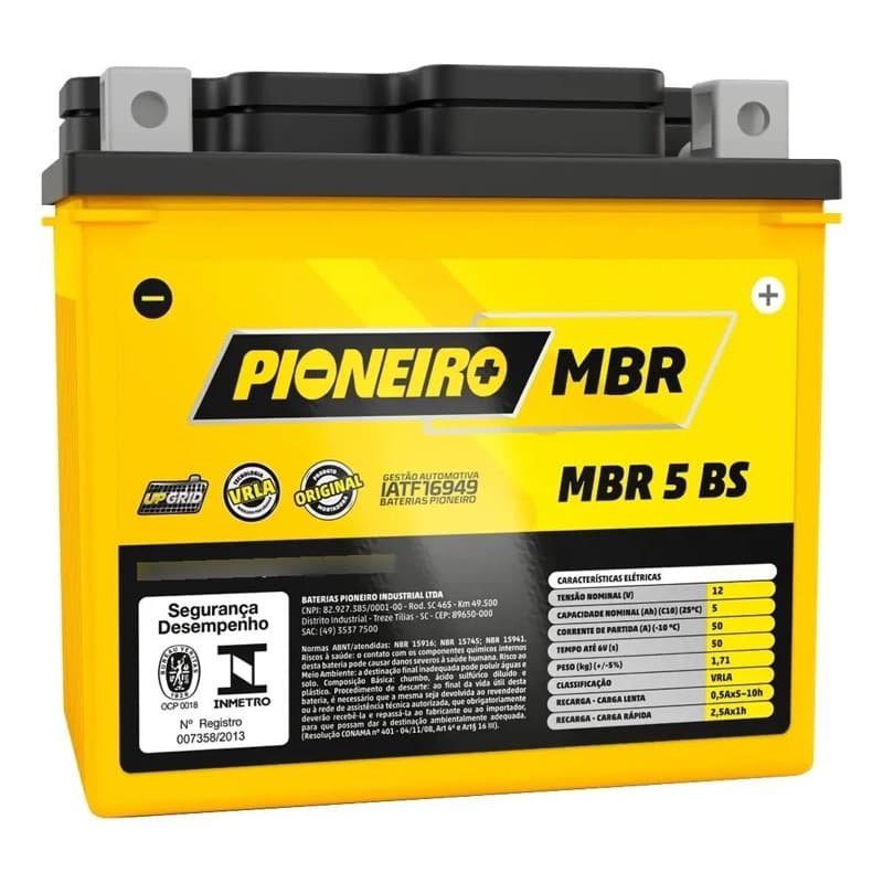 Bateria de Moto Pioneiro 12V 5 AH - Para motos de 125, 150 e 160 cilindradas