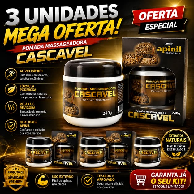 Kit Com 3 Unidades Pomada Massageadora Cascavel 240g Apinil