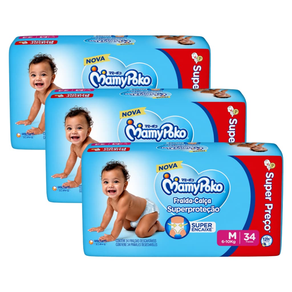 Kit 3 Pacotes Fralda-Calça Infantil MamyPoko Superproteção Jumbo Descartável