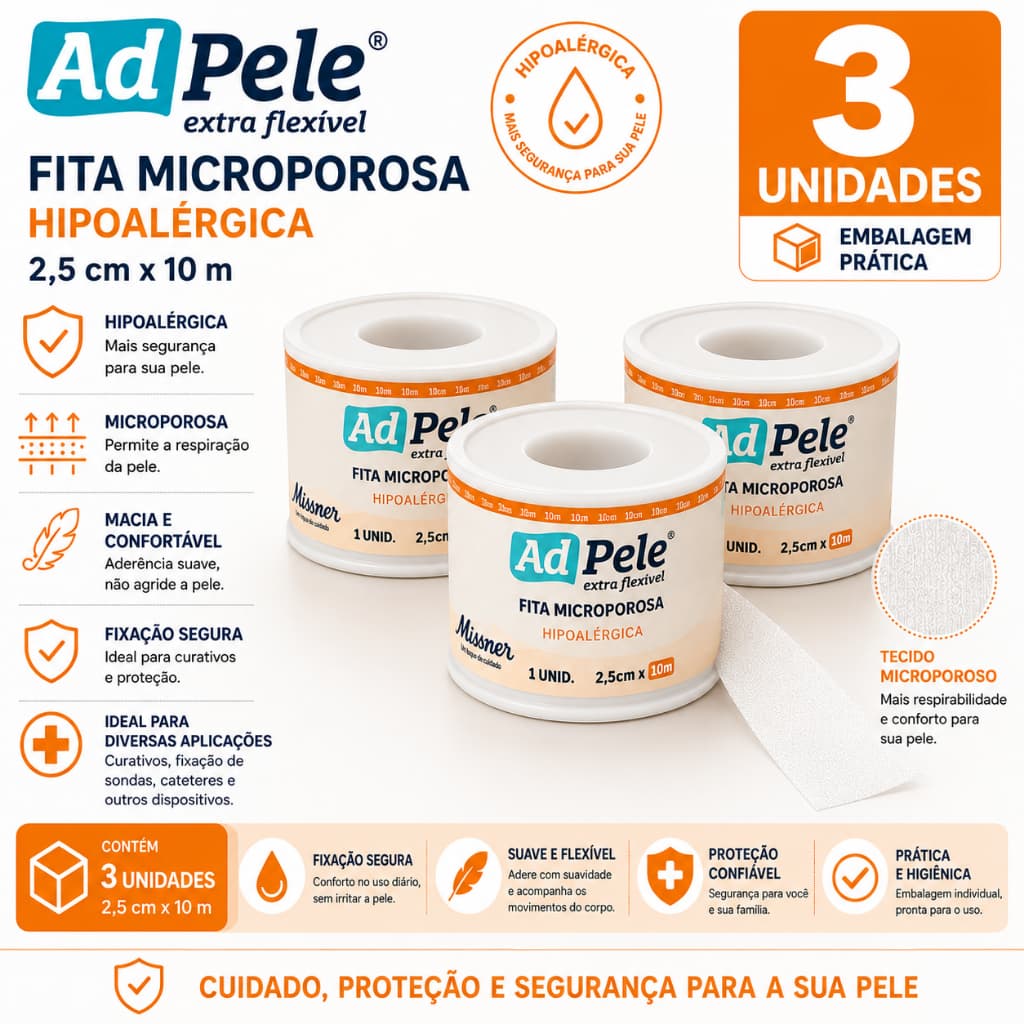 Micropore 2,5cm X 10m Kit C/3 Unidades Branco Adpele - Missner