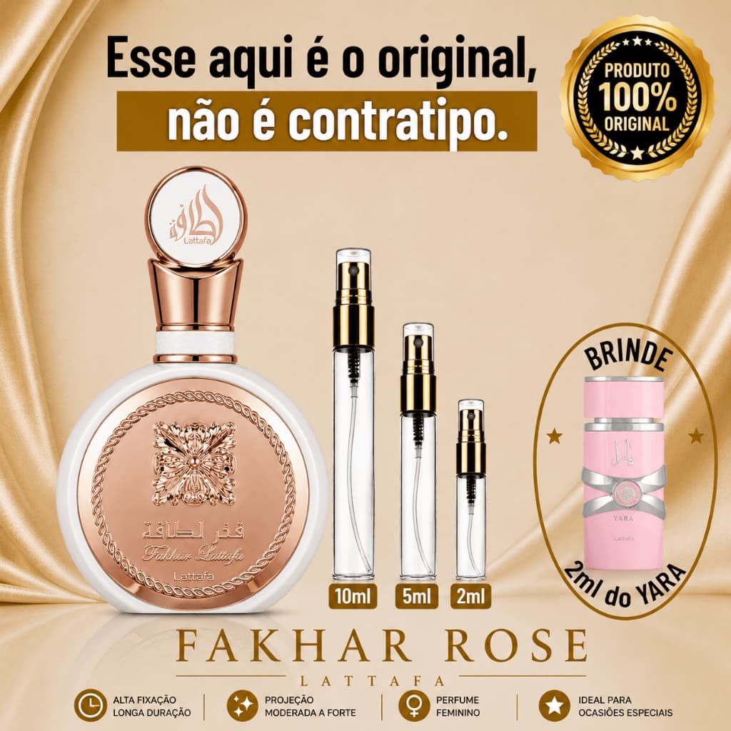 Perfume Árabe Feminino Fakhar Rose - 100% ORIGINAL - Importado - Alta Fixação - Alta Projeção - Floral Branco / Frutado