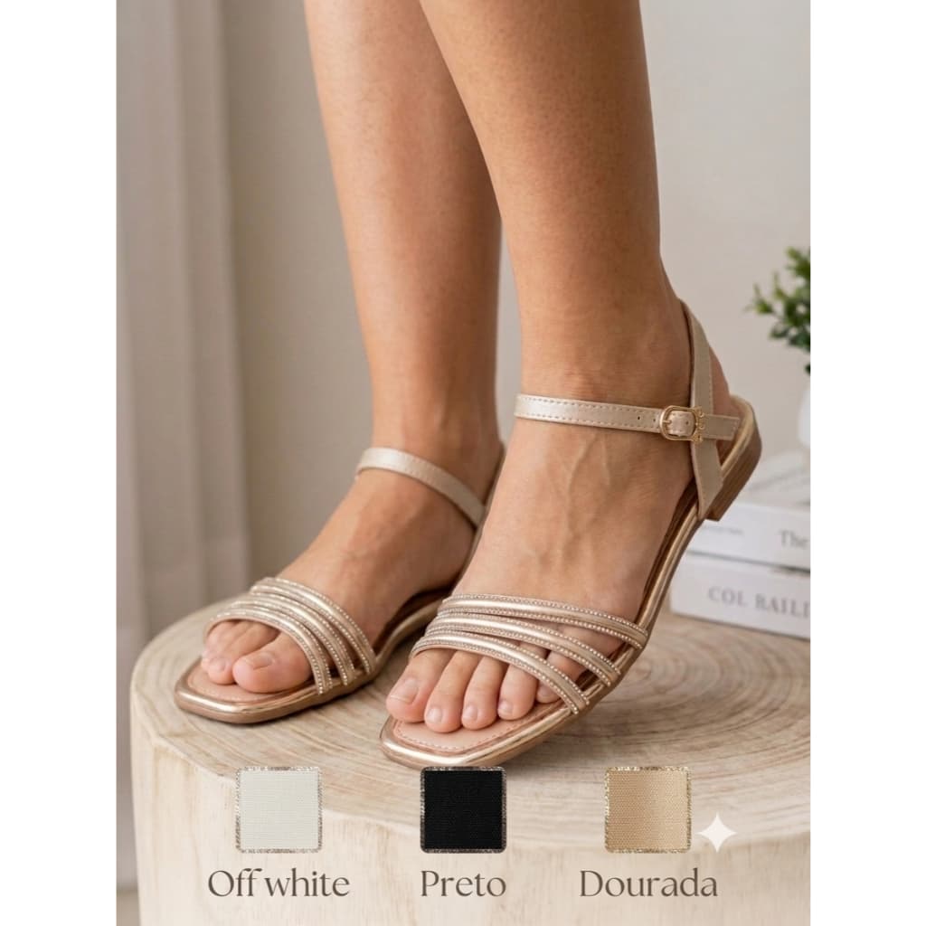 Sandália Infantil Menina Strass Tiras Finas Fivela Confortável Leve Delicada Festa Verão 20 ao 40