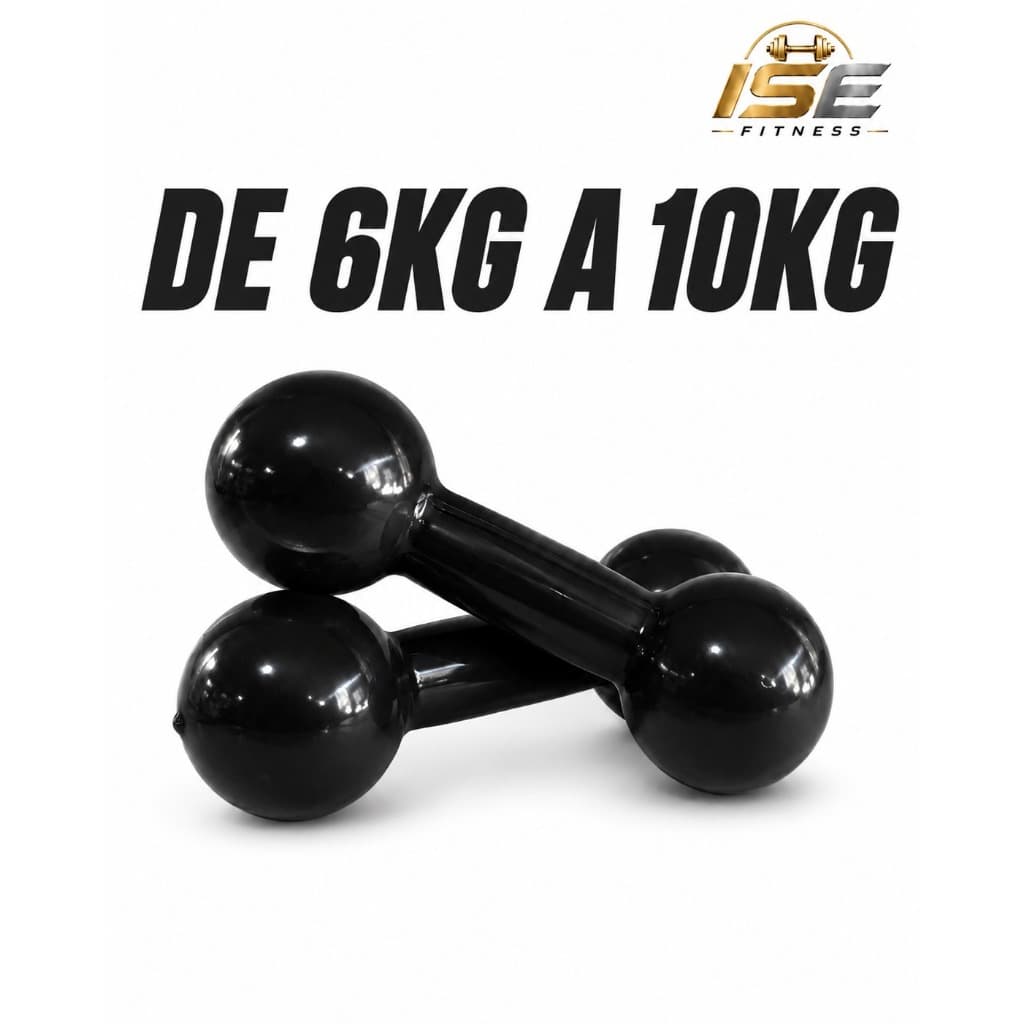 Peso Academia 6kg a 10kg Preto Emborrachado Halter Bola Academia Calistenia Fisioterapia Pilates Musculação Treino Casa