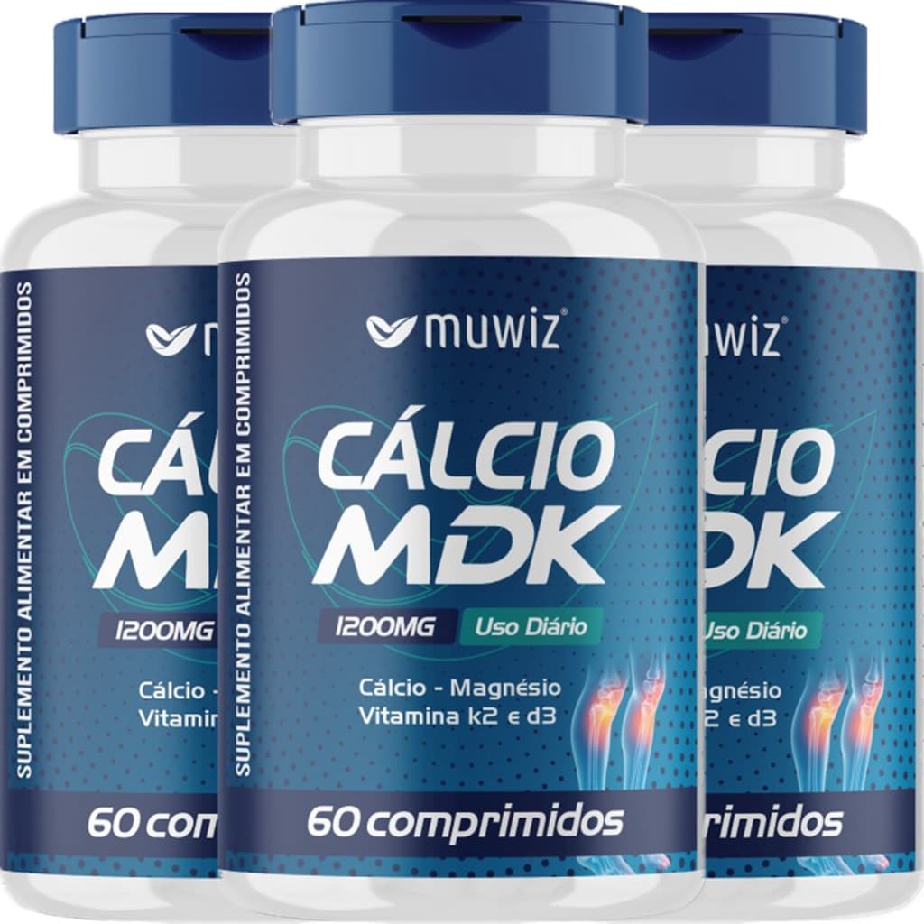 KIT 3x Cálcio + Magnésio + Vitamina K2 + Vitamina D3 - 60 Comprimidos 1200mg - Muwiz