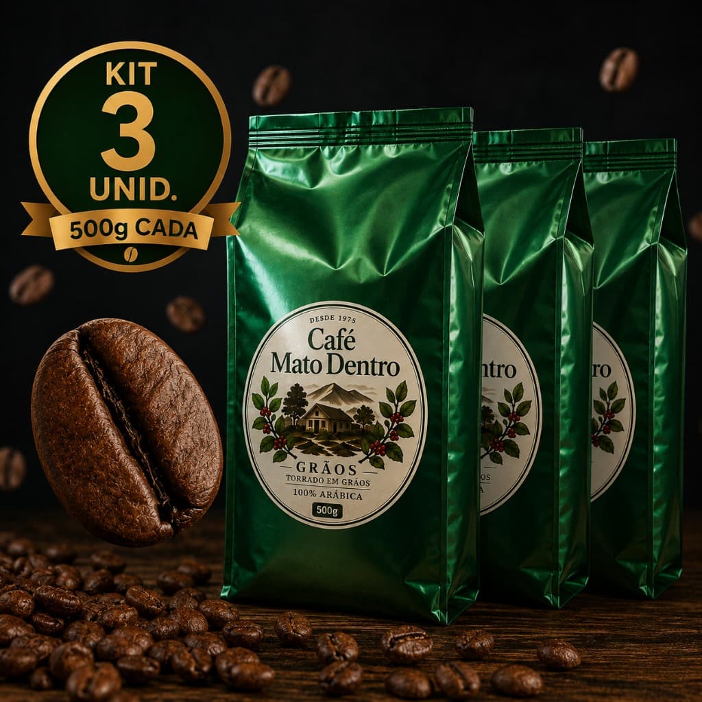 Café em Grãos 100% Arábica Especial Gourmet Kit 3 Pacotes 500g cada 1,5kg Torra Média Direto do Produtor