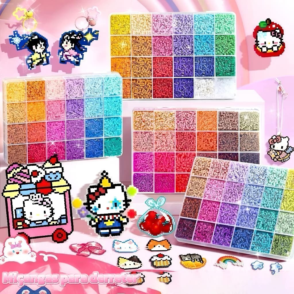Hama Beads Caixa com 12000 peças, 500 peças por cor , DIY Infantil, 11 Kits de Ferramentas, chaveiros, imãs de geladeira