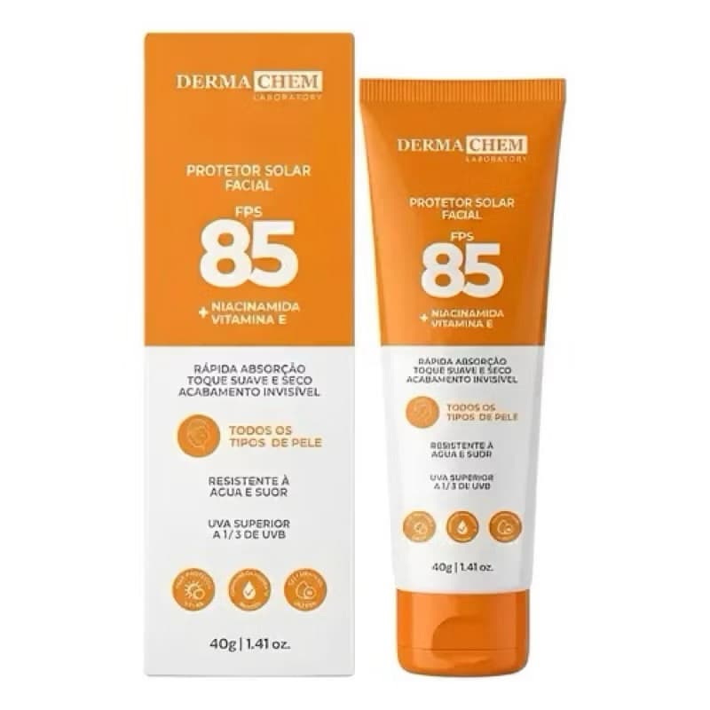 Protetor Solar Facial FPS 85 Dermachem Toque Seco Oil Free Niacinamida Vitamina E Alta Proteção 40g
