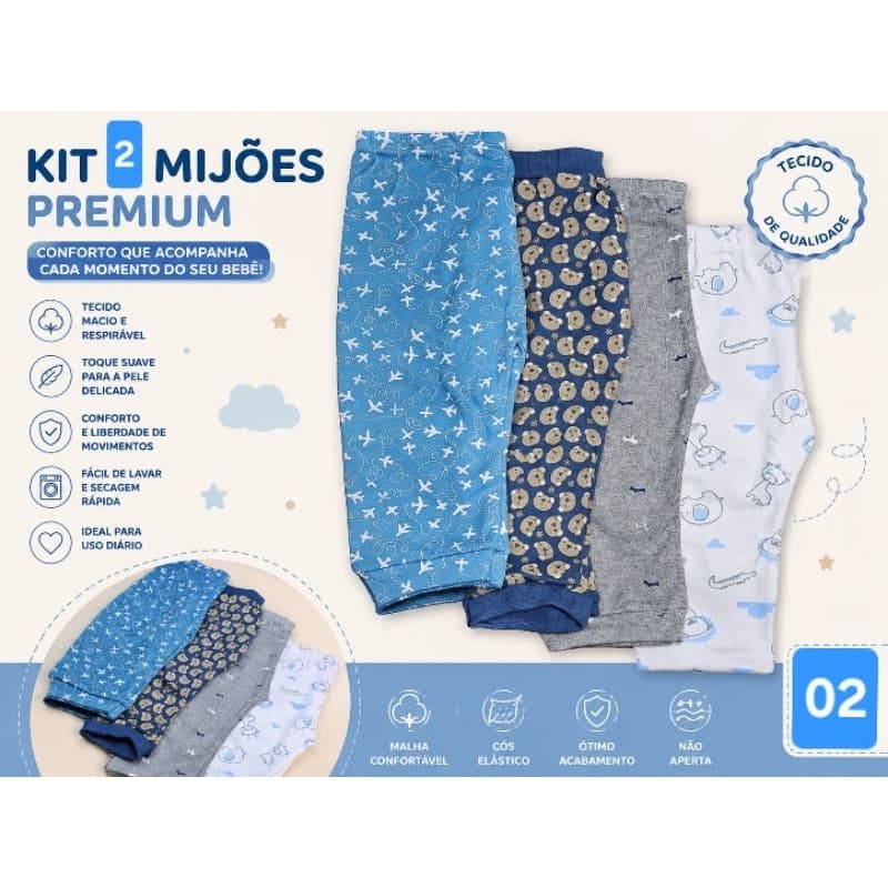 Kit 2 Mijões Bebê Premium 100% Algodão Suedine | Calça Bebê Confortável | Enxoval Recém-Nascido