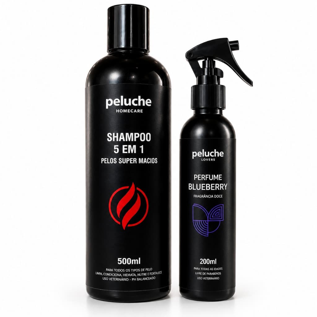 Shampoo 5 em 1 para Cachorro Perfume Blueberry Peluche Kit Banho Pet para Cães Banho e Tosa Cosméticos Pet