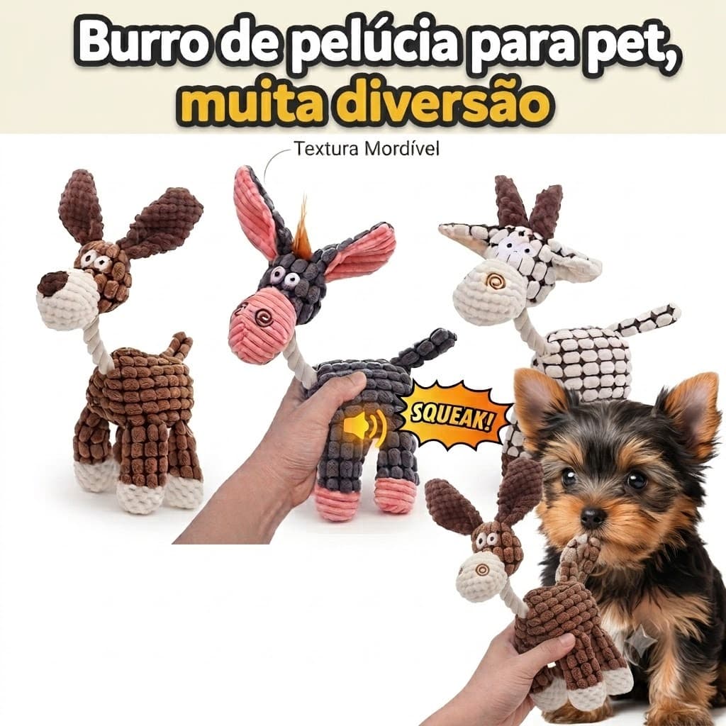 Brinquedo Burro Mordedor Pet Pelúcia com Apito Diversão Alívio do Estresse Cães Gatos ENVIO IMEDIATO