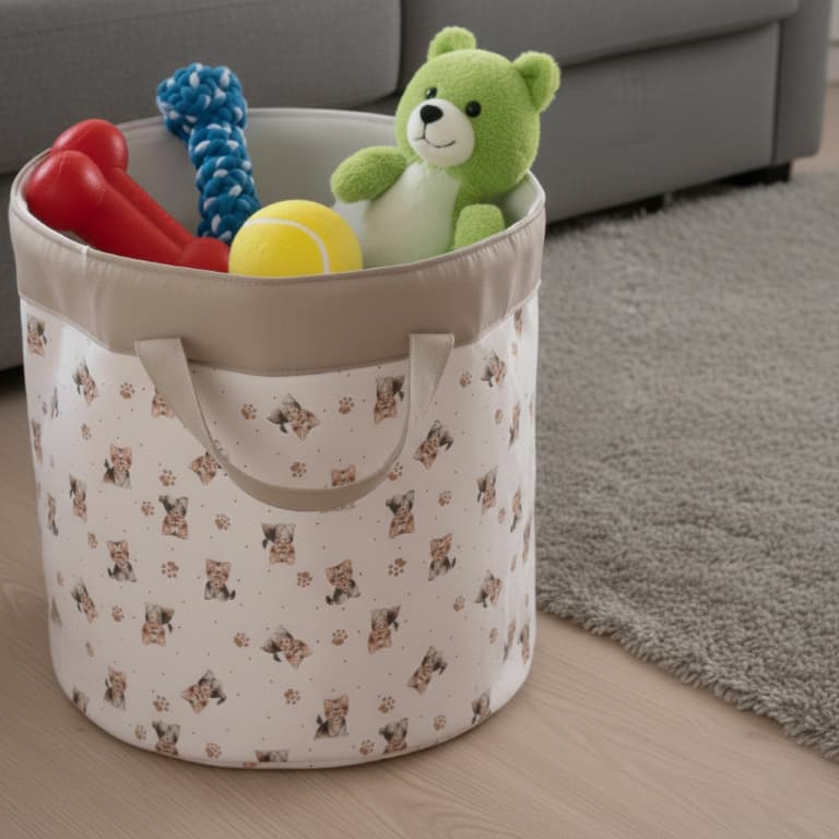 Cesto Organizador de brinquedos Pet Bege com Alça Cesto para Brinquedos e Itens de Cachorro