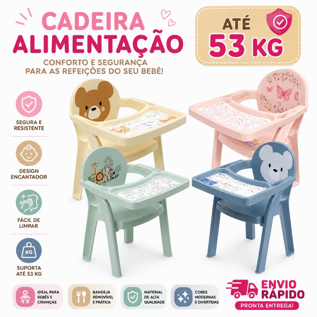 Cadeira de Alimentação Infantil Portátil Com Bandeja Para Colorir Bebê Menino Menina