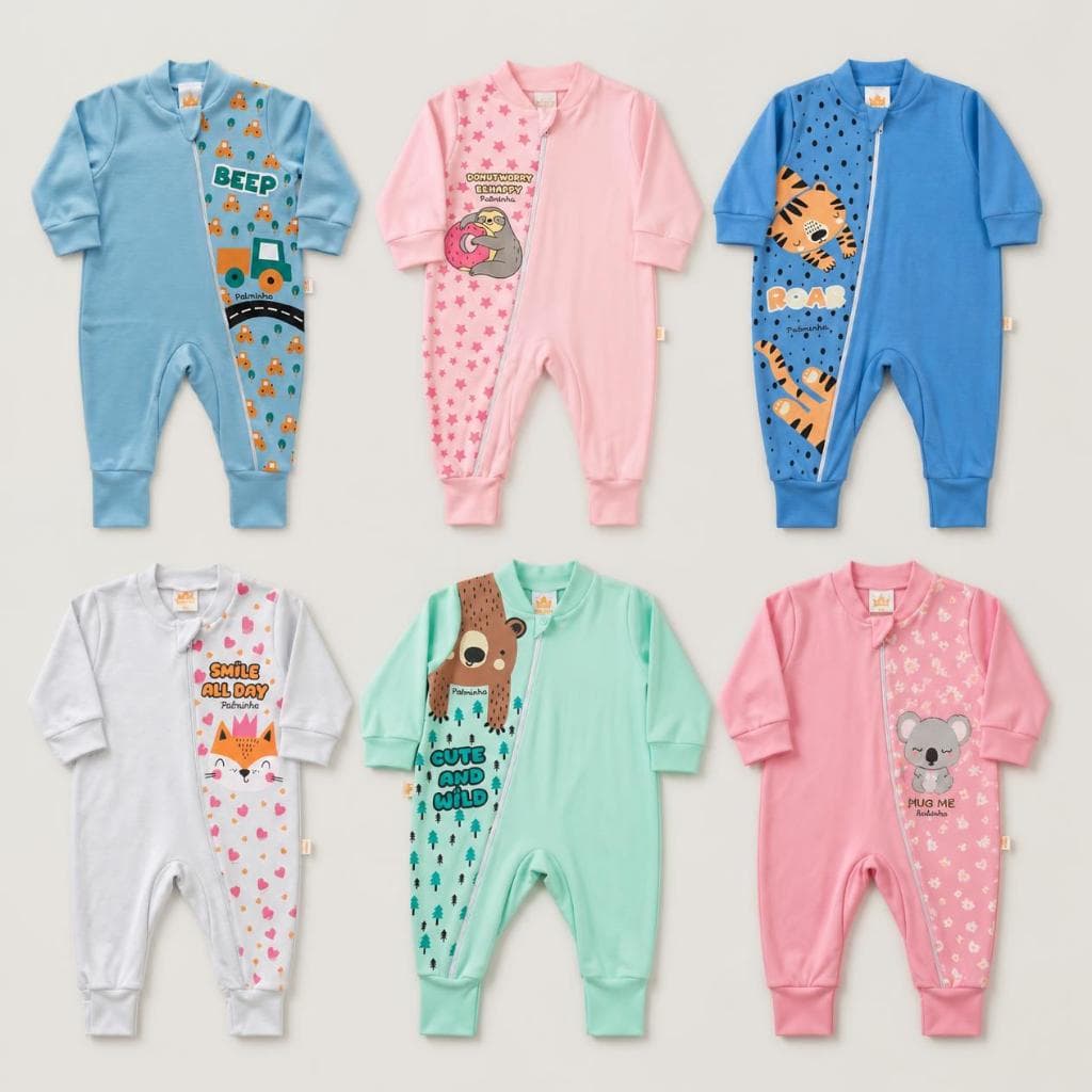 Kit Macacão Infantil Bebê Com Zíper Manga Longa Enxoval Atacado