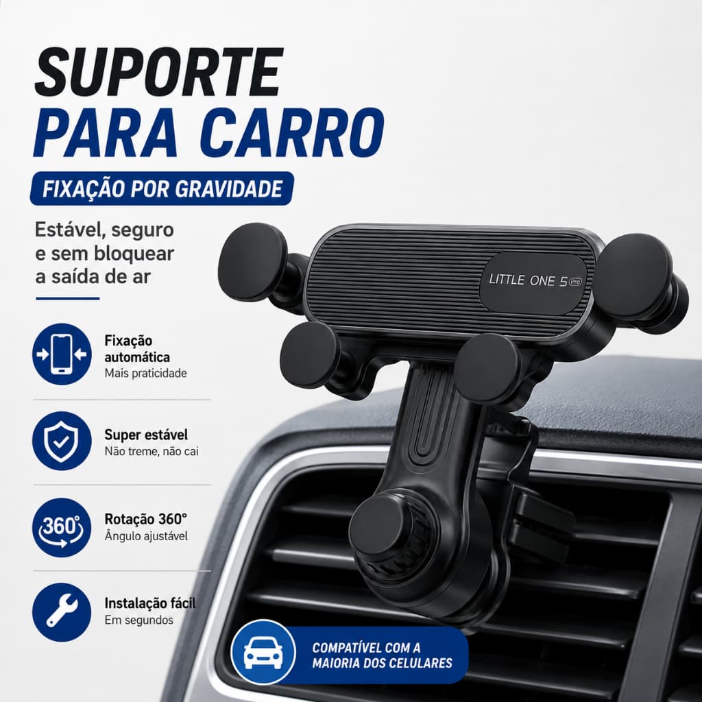 Suporte para Smartphone no Carro com Clip para Ar-Condicionado Rotativo 360°