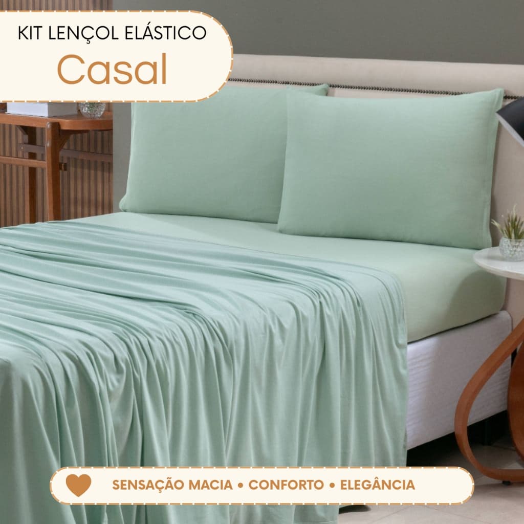 Jogo de Cama Casal 4 Peças 100% Algodão Lençol de Cima com Elástico Total e 2 Fronhas Jogo de Lençol
