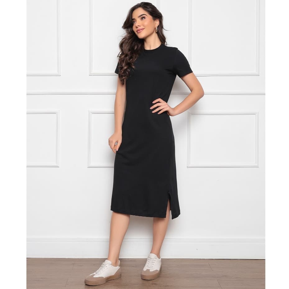 Vestidos Midi Feminino Algodão com fendas moda Feminina Blogueira Vestido no Joelho