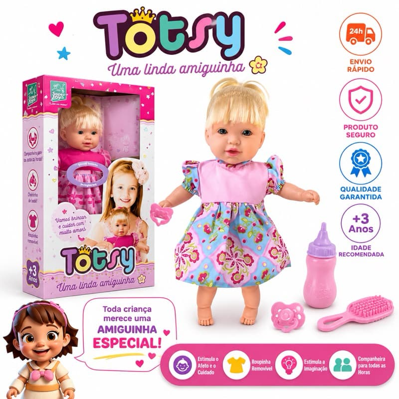 Boneca Totsy 42cm Fala 113 Frases C/ Chupeta - Super Toys