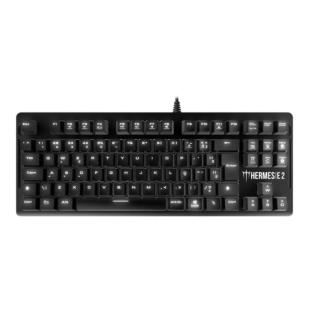 Teclado Mecânico Gamer Hermes E2, LED Branco, Switch Blue, Layout ABNT2, Preto