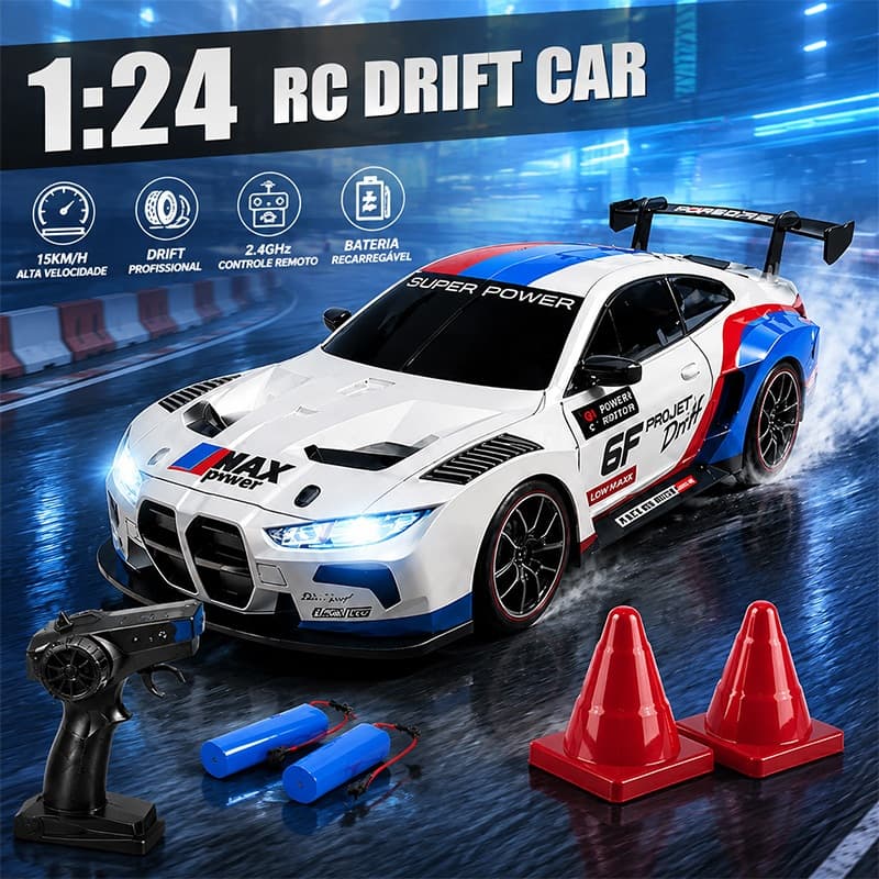 Carrinho Controle Remoto Porsche 911 1:24 RC Drift Elétrico Infantil Bateria Recarregável Brinquedo Menino