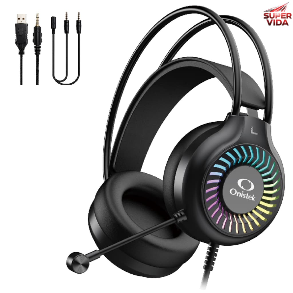 Headset Gamer Com Fio RGB LED Microfone USB P2 40mm Para PC PS4 Xbox Notebook-Onistek