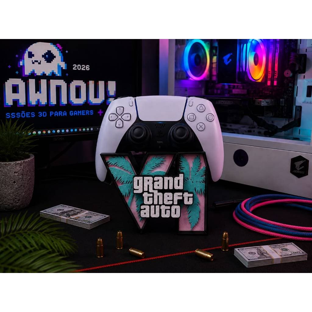 Suporte de Controle para Videogame PS5 GTA VI 6 Gamer Setup Decoração
