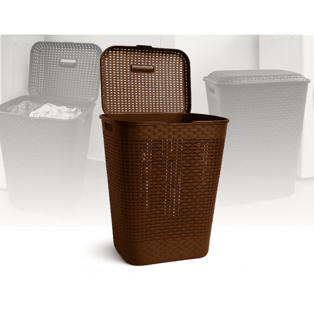 Cesto de Roupa Suja 72L Grande com Tampa Rattan para Lavanderia Banheiro Organizador Multiuso