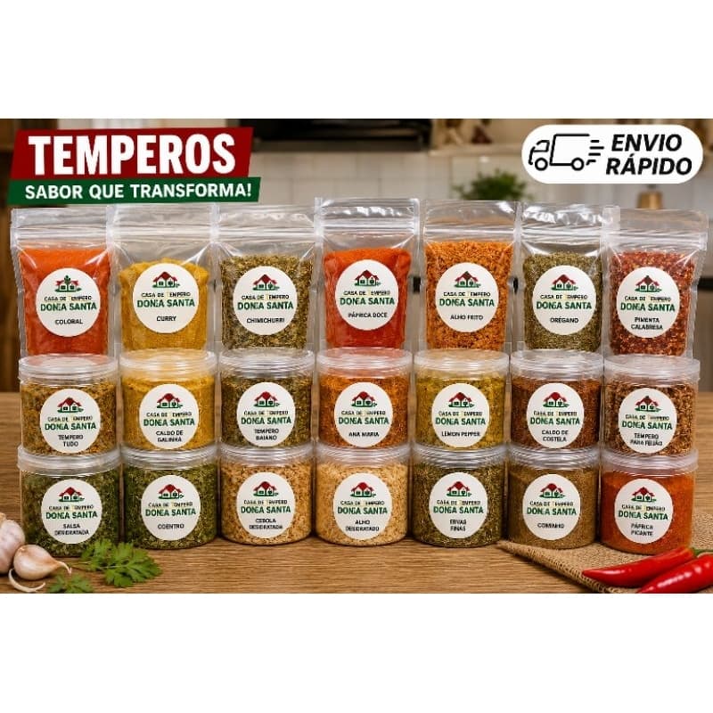 kit temperos e condimentos naturais  com 10,15 e 20 unidades sache zip lock ou pote com tampa. ENVIO IMEDIATO!