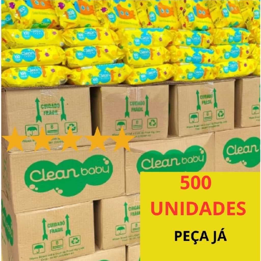 kit com 5 Pacotes Lenço Umedecido Clean Baby | Hipoalergênico, Sem Álcool | Ideal para Pele Sensível do Bebê