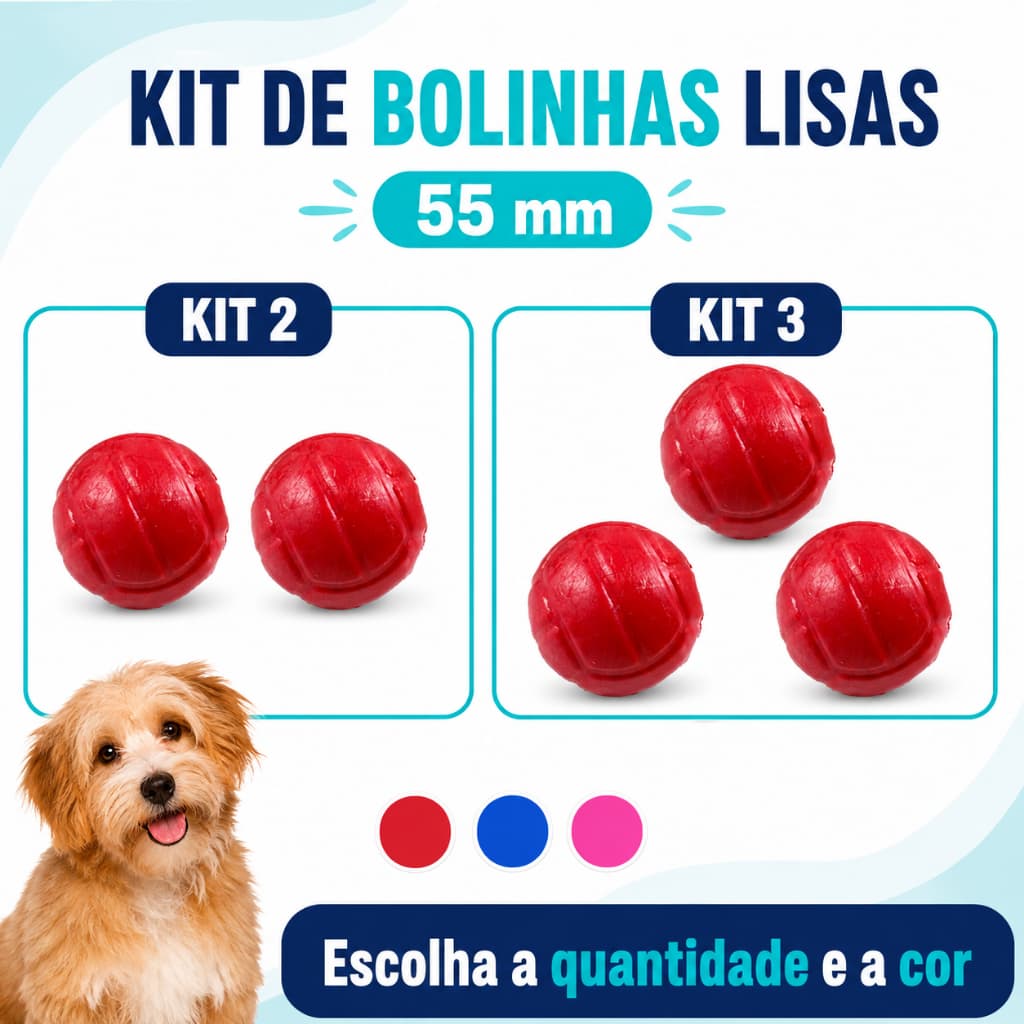 Kit 2 ou 3 Bolinha Maciça Lisa 55mm para Cachorro Pequeno – Brinquedo Resistente - Escolha a Cor