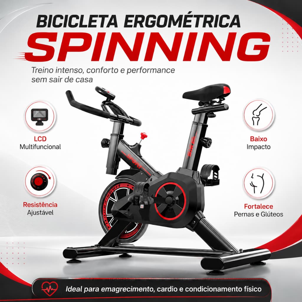 Bicicleta Ergométrica, Bike Spinning, Bicicleta Profissional de Academia, 120 kg, Cor Preto E Vermelho - High Quality
