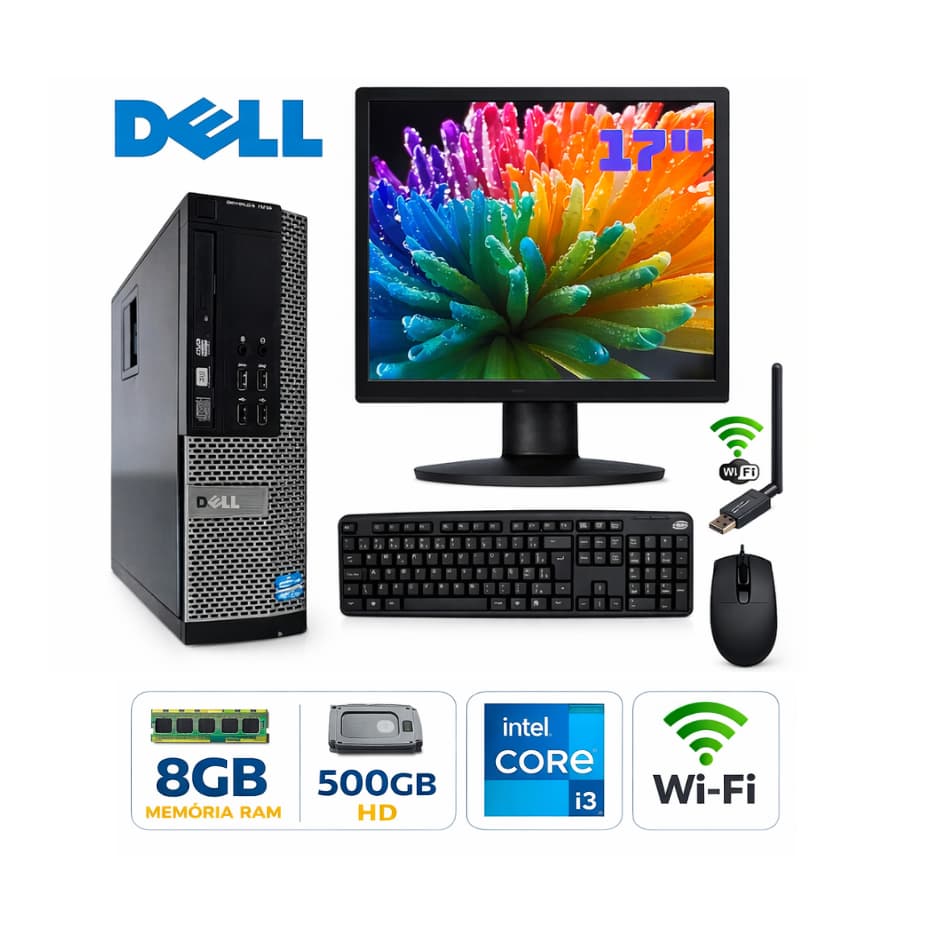 Computador Completo i3 de 4ª Geração Dell 7020 8gb Ddr3 Tela 17" Hd 500gb Wifi Teclado e Mouse