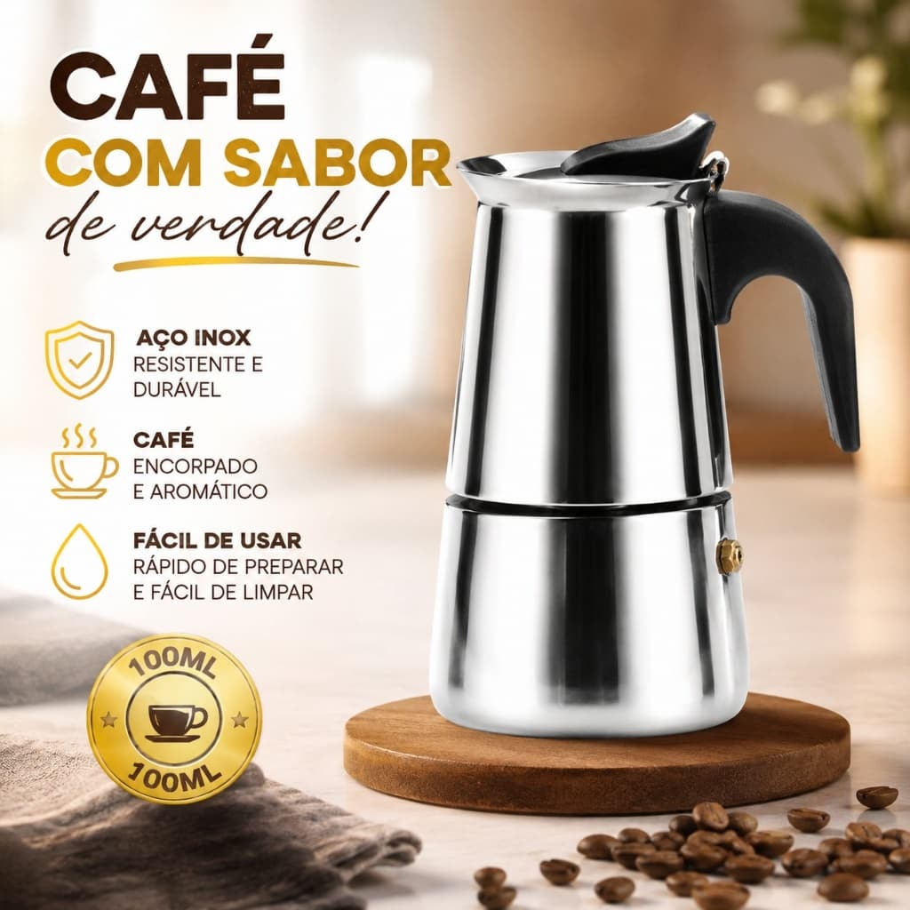 Cafeteira Italiana Moka 100ml em Aço Inox Cafeteira Expresso Manual Compacta para Café no Fogão