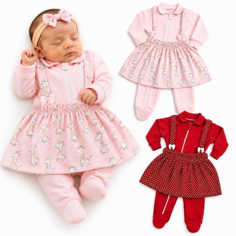 Kit Saída maternidade 6 peças ou 3 menina jardineira 100% algodão Luxo, enxoval de bebê,  recém-nascido.